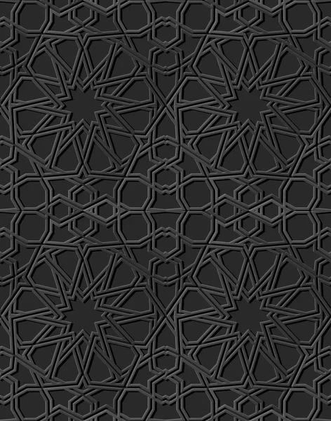 Escuro Papel Arte Islâmica Geometria Cruz Padrão Sem Costura Fundo — Vetor de Stock