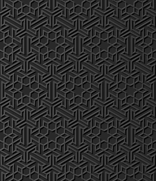濃い紙アート イスラムの幾何学クロス パターン シームレスな背景 Web バナー グリーティング カード デザインのスタイリッシュな装飾パターンのベクトルの背景 — ストックベクタ