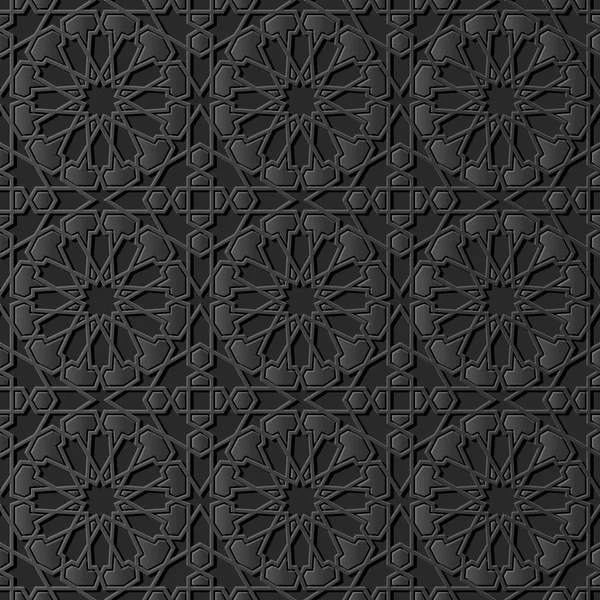 Donker Papier Kunst Islamitische Geometrie Cross Patroon Naadloze Achtergrond Vector — Stockvector
