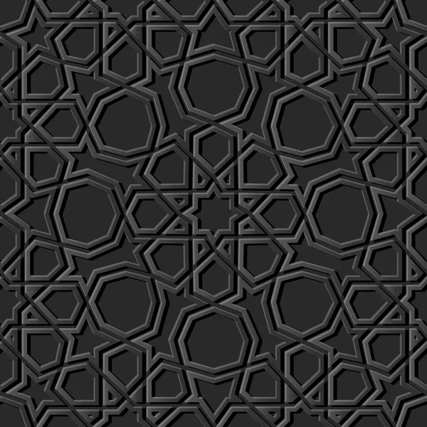 Dark Paper Art Islamic Geometry Cross Pattern Seamless Background Vector — Stock Vector