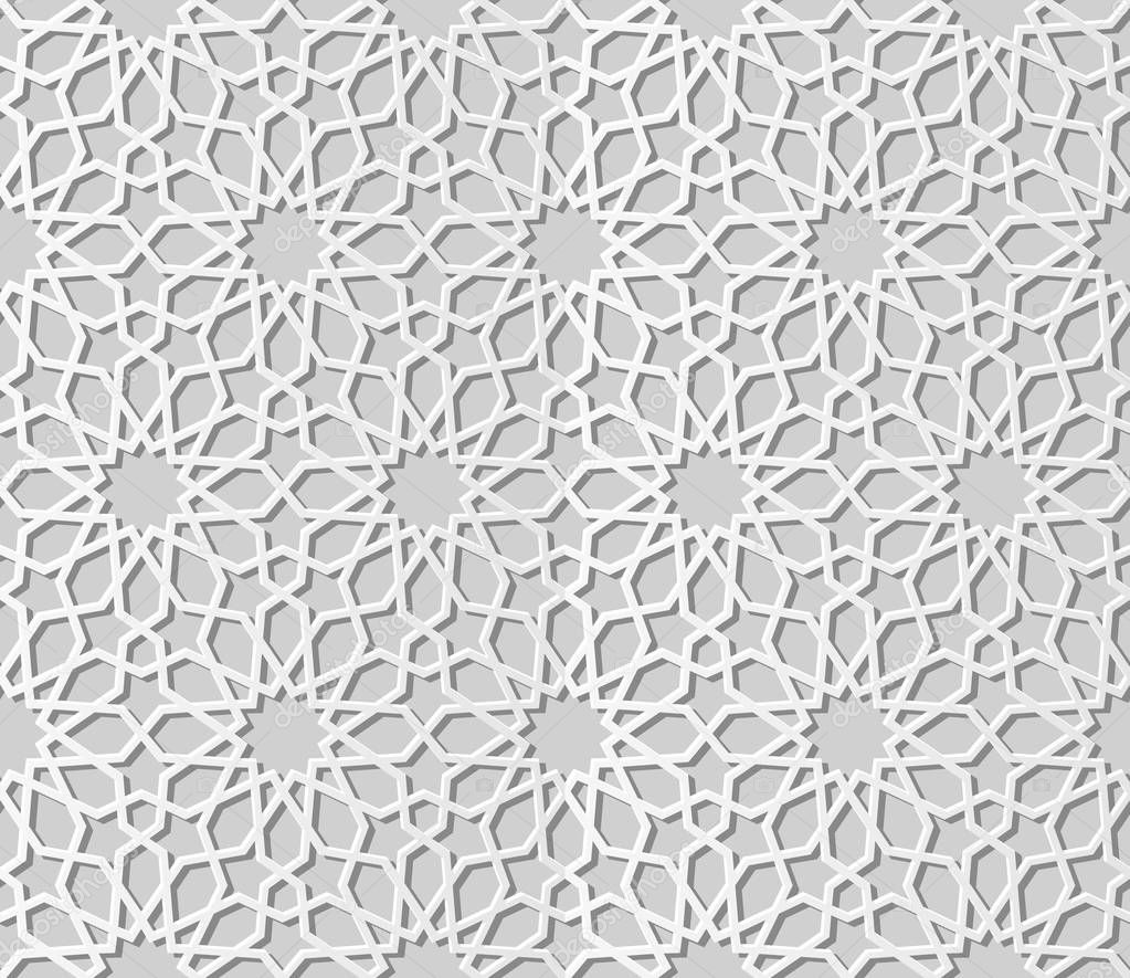 3D white paper art Islamic geometry cross pattern seamless background, Vector stylish decoration pattern background for web banner greeting card design