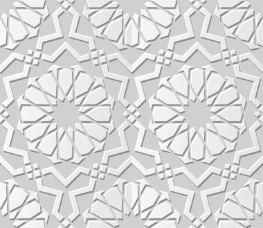 3D beyaz kağıt sanat İslam geometri çapraz desen sorunsuz arka plan, vektör şık dekorasyon desen arka plan web banner tebrik kartı tasarımı için