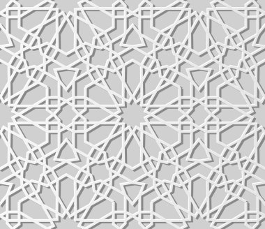 3D beyaz kağıt sanat İslam geometri çapraz desen sorunsuz arka plan, vektör şık dekorasyon desen arka plan web banner tebrik kartı tasarımı için