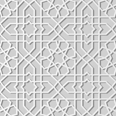 3D beyaz kağıt sanat İslam geometri çapraz desen sorunsuz arka plan, vektör şık dekorasyon desen arka plan web banner tebrik kartı tasarımı için