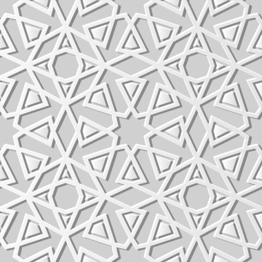 3D beyaz kağıt sanat İslam geometri çapraz desen sorunsuz arka plan, vektör şık dekorasyon desen arka plan web banner tebrik kartı tasarımı için