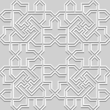 3D beyaz kağıt sanat İslam geometri çapraz desen sorunsuz arka plan, vektör şık dekorasyon desen arka plan web banner tebrik kartı tasarımı için