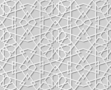 3D beyaz kağıt sanat İslam geometri çapraz desen sorunsuz arka plan, vektör şık dekorasyon desen arka plan web banner tebrik kartı tasarımı için