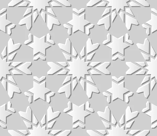 Weißes Papier Kunst Islamische Geometrie Kreuz Muster Nahtlosen Hintergrund Vektor — Stockvektor