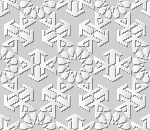 Bianco Carta Arte Islamica Geometria Croce Modello Senza Soluzione Continuità — Vettoriale Stock