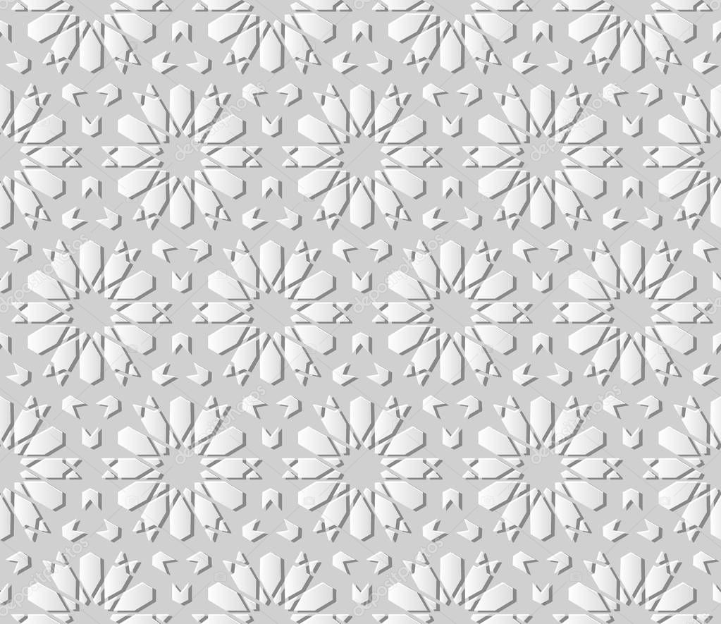 3D white paper art Islamic geometry cross pattern seamless background, Vector stylish decoration pattern background for web banner greeting card design