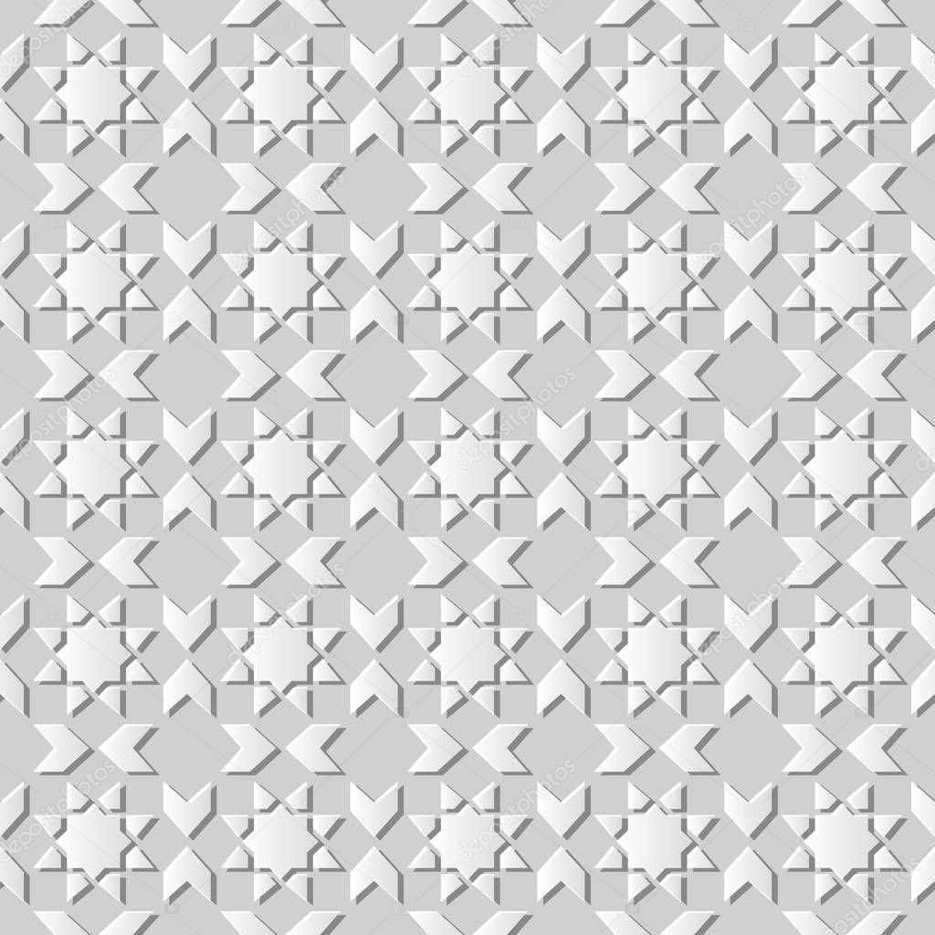 3D white paper art Islamic geometry cross pattern seamless background, Vector stylish decoration pattern background for web banner greeting card design