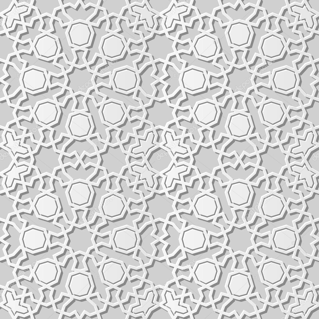 3D white paper art Islamic geometry cross pattern seamless background, Vector stylish decoration pattern background for web banner greeting card design