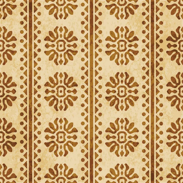 Retro Brown Cork Texture Grunge Seamless Background Curve Cross Flower — Stock Vector