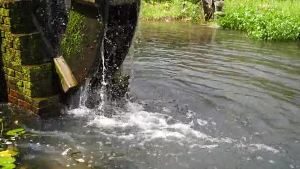 Waterwheel Rolando Água Respingo Natureza Rural — Vídeo de Stock