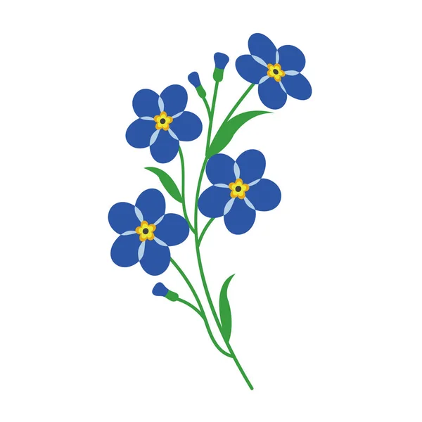 Natura Fiore Blu Dimenticami Nota Vettore Botanico Giardino Floreale Foglia — Vettoriale Stock