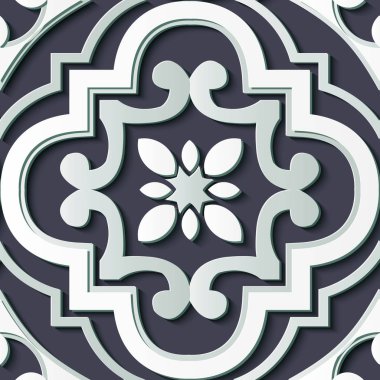 Sorunsuz kabartma heykel dekorasyon retro deseni eğrinin kaleydoskop çiçek çapraz. Tebrik kartı veya zemin şablon tasarımı için idealdir
