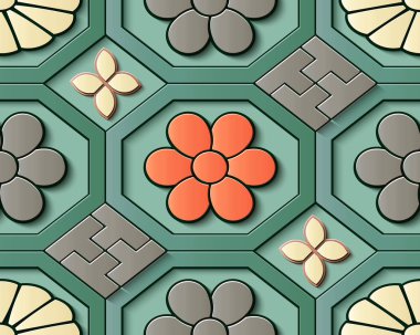 Sorunsuz kabartma heykel dekorasyon retro desen sekizgen çapraz çerçeve zinciri çiçek kontrol edin. Tebrik kartı veya zemin şablon tasarımı için idealdir