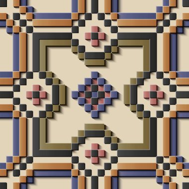 Sorunsuz kabartma heykel dekorasyon retro desen mozaik piksel Çokgen onay kaleydoskop çapraz. Tebrik kartı veya zemin şablon tasarımı için idealdir
