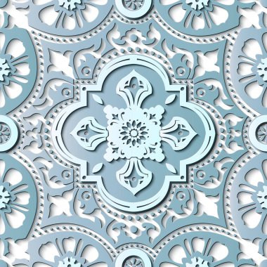 Sorunsuz kabartma heykel dekorasyon retro desen zarif mavi eğrisi çapraz çiçek soyut kret çerçeve çiçek dürbünü. Tebrik kartı veya zemin şablon tasarımı için idealdir