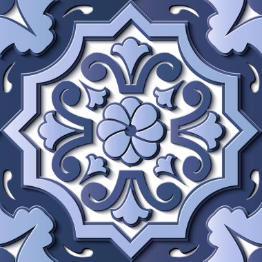 Sorunsuz kabartma heykel dekorasyon retro desen mavi eğrisi yaprak çiçek çerçeve zinciri çapraz spiral yuvarlak. Tebrik kartı veya zemin şablon tasarımı için idealdir