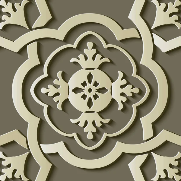 Seamless Relief Sculpture Decoration Retro Pattern Green Curve Cross Flower — Stock Vector