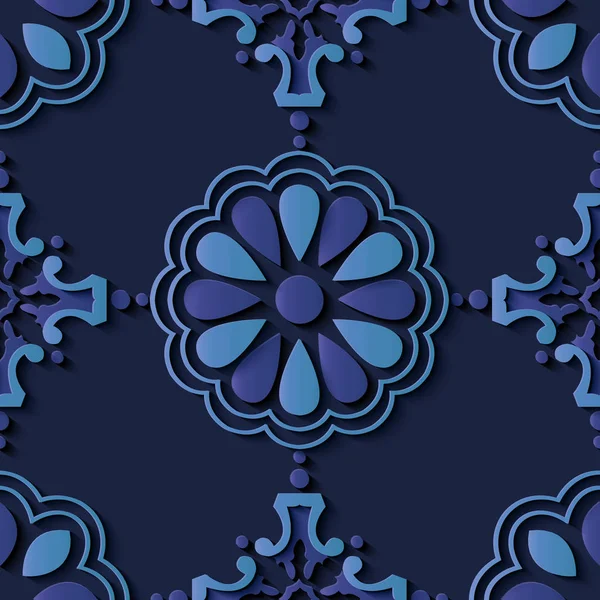 Seamless Relief Sculpture Decoration Retro Pattern Elegant Blue Flower Frame — Stock Vector