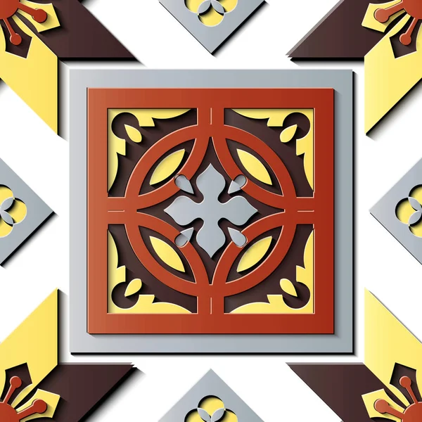 Απρόσκοπτη Γλυπτική Διακόσμηση Ρετρό Μοτίβο Ανάγλυφο Τετράγωνο Έλεγχος Γεωμετρία Cross — Διανυσματικό Αρχείο