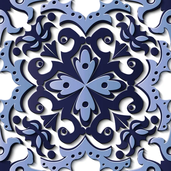 Escultura Relieve Sin Costuras Decoración Patrón Retro Espiral Azul Curva — Vector de stock