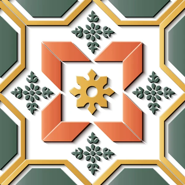 Απρόσκοπτη Ανακούφιση Γλυπτική Διακόσμηση Ρετρό Μοτίβο Πολύγωνο Γεωμετρία Πλαισίου Λουλούδι — Διανυσματικό Αρχείο