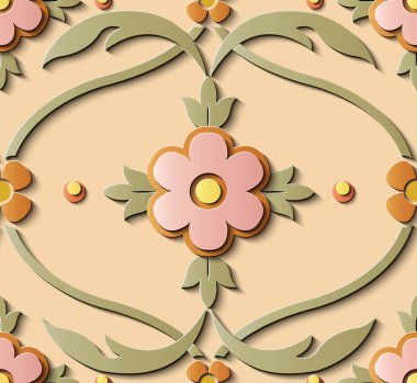 Sorunsuz kabartma heykel dekorasyon retro desen sarmal eğri yaprak asma çerçeve çiçek çapraz. Tebrik kartı veya zemin şablon tasarımı için idealdir