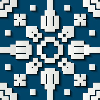 Sorunsuz kabartma heykel dekorasyon retro desen mozaik piksel geometri çiçek çiçek dürbünü çapraz. Tebrik kartı veya zemin şablon tasarımı için idealdir