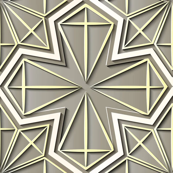 Naadloze Reliëf Sculptuur Decoratie Retro Patroon Veelhoek Geometrie Sterren Cross — Stockvector