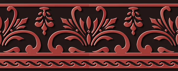 Relieve Sin Costuras Decoración Escultura Patrón Retro Rojo Espiral Curva — Vector de stock