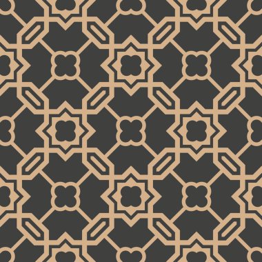 Vektör damasko Dikişsiz retro desen arka plan çokgen geometrisi zincir çerçeve yıldız çiçek çapraz. Zarif lüks kahverengi tonlu tasarım duvar kağıtları, arka planında ve sayfa doldurmak için.
