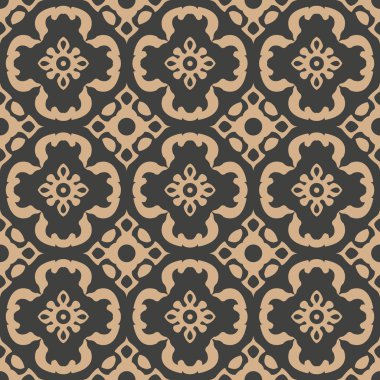 Vektör damasko Dikişsiz retro desen arka plan sarmal eğri çiçek çiçek dürbünü çapraz. Zarif lüks kahverengi tonlu tasarım duvar kağıtları, arka planında ve sayfa doldurmak için.