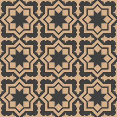 Vektör damasko Dikişsiz retro desen arka plan yıldız çapraz çokgen geometrisi çerçeve. Zarif lüks kahverengi tonlu tasarım duvar kağıtları, arka planında ve sayfa doldurmak için.