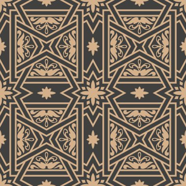Çapraz çerçeve botanik çiçek vektör damasko Dikişsiz retro desen arka plan yıldız geometri. Zarif lüks kahverengi tonlu tasarım duvar kağıtları, arka planında ve sayfa doldurmak için.