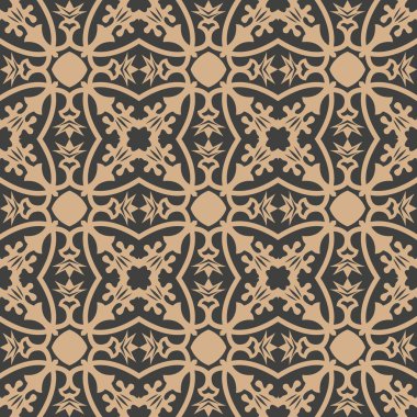 Vektör damasko Dikişsiz retro desen arka plan eğrisi botanik bahçe bitki çiçek çerçeve asma çapraz. Zarif lüks kahverengi tonlu tasarım duvar kağıtları, arka planında ve sayfa doldurmak için.