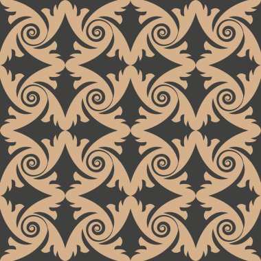 Vektör damasko Dikişsiz retro desen arka plan sarmal girdap eğrisi çapraz geçiş yumuşatma tesisi. Zarif lüks kahverengi tonlu tasarım duvar kağıtları, arka planında ve sayfa doldurmak için.