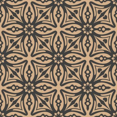 Vektör damasko Dikişsiz retro desen arka plan eğrisi çapraz çerçeve çiçek çiçek dürbünü. Zarif lüks kahverengi tonlu tasarım duvar kağıtları, arka planında ve sayfa doldurmak için.