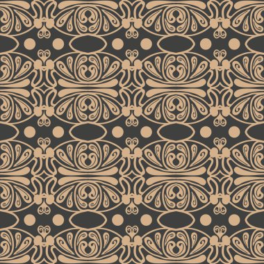 Vektör damasko Dikişsiz retro desen arka plan yuvarlak oval eğri Aborijin Kadraj çapraz. Zarif lüks kahverengi tonlu tasarım duvar kağıtları, arka planında ve sayfa doldurmak için.