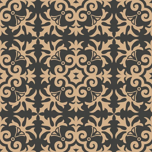 Vektör damasko Dikişsiz retro desen arka plan sarmal eğri bitki asma çiçek çiçek dürbünü çapraz. Zarif lüks kahverengi tonlu tasarım duvar kağıtları, arka planında ve sayfa doldurmak için.