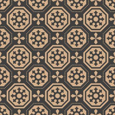 Vektör damasko Dikişsiz retro desen arka plan çokgen geometrisi nokta çerçeve satır çiçek çapraz. Zarif lüks kahverengi tonlu tasarım duvar kağıtları, arka planında ve sayfa doldurmak için.