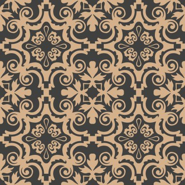 Vektör damasko Dikişsiz retro desen arka plan sarmal girdap çapraz çerçeve yaprak asma çiçek. Zarif lüks kahverengi tonlu tasarım duvar kağıtları, arka planında ve sayfa doldurmak için.
