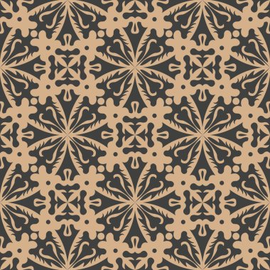 Vektör damasko Dikişsiz retro desen arka plan bitki yaprak asma çiçek çiçek dürbünü çapraz eğrisi yuvarlak. Zarif lüks kahverengi tonlu tasarım duvar kağıtları, arka planında ve sayfa doldurmak için.