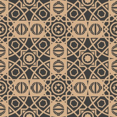 Vektör damasko Dikişsiz retro desen arka plan yuvarlak kare çokgen geometrisi çapraz çerçeve çiçek dürbünü. Zarif lüks kahverengi tonlu tasarım duvar kağıtları, arka planında ve sayfa doldurmak için.