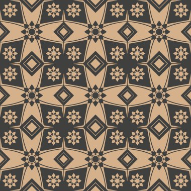 Vektör damasko Dikişsiz retro desen arka plan çokgen geometrisi yıldız çapraz çiçek kaleydoskop. Zarif lüks kahverengi tonlu tasarım duvar kağıtları, arka planında ve sayfa doldurmak için.