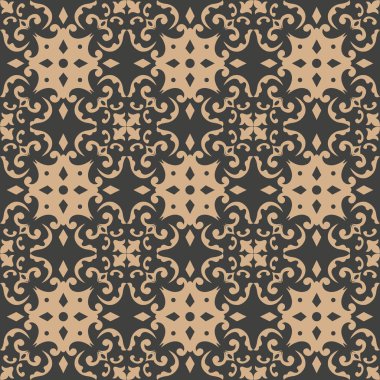 Vektör damasko Dikişsiz retro desen arka plan sarmal eğri bitki yaprak asma çiçek çiçek dürbünü çapraz. Zarif lüks kahverengi tonlu tasarım duvar kağıtları, arka planında ve sayfa doldurmak için.