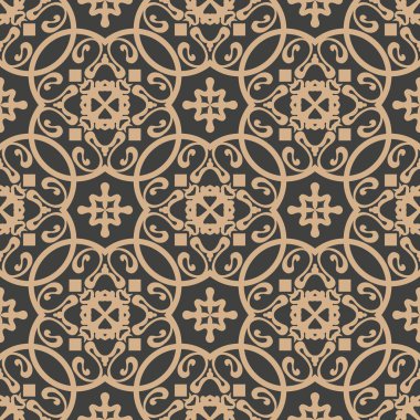 Vektör damasko Dikişsiz retro desen arka plan sarmal eğri asma çerçeve yaprak çiçek çapraz. Zarif lüks kahverengi tonlu tasarım duvar kağıtları, arka planında ve sayfa doldurmak için.