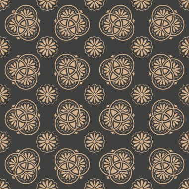Vektör damasko Dikişsiz retro desen arka plan oryantal eğrisi çapraz çerçeve çiçek yuvarlak. Zarif lüks kahverengi tonlu tasarım duvar kağıtları, arka planında ve sayfa doldurmak için.